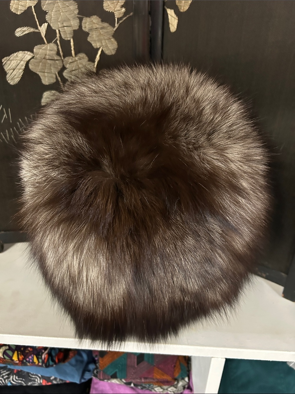 Vintage Silver Fox Fur Pillbox Hat - Brown and Gray Tones - Picture 6 of 13
